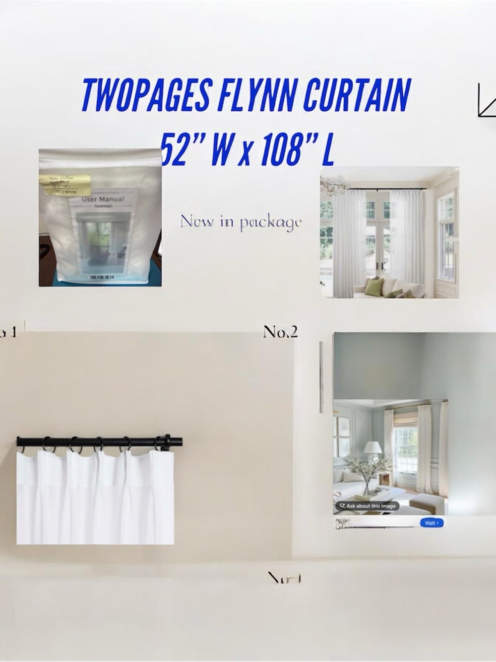 TWOPAGES Flynn White Linen Curtain Panel 52x108 Pinch Pleat - **Read Note**